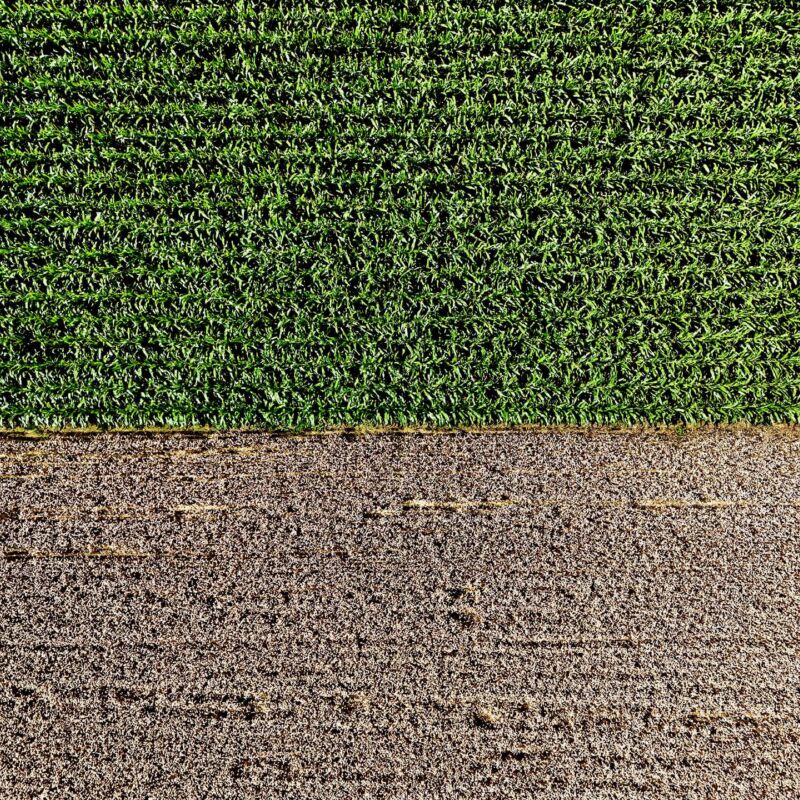 Luchtbeeld van landbouwvelden